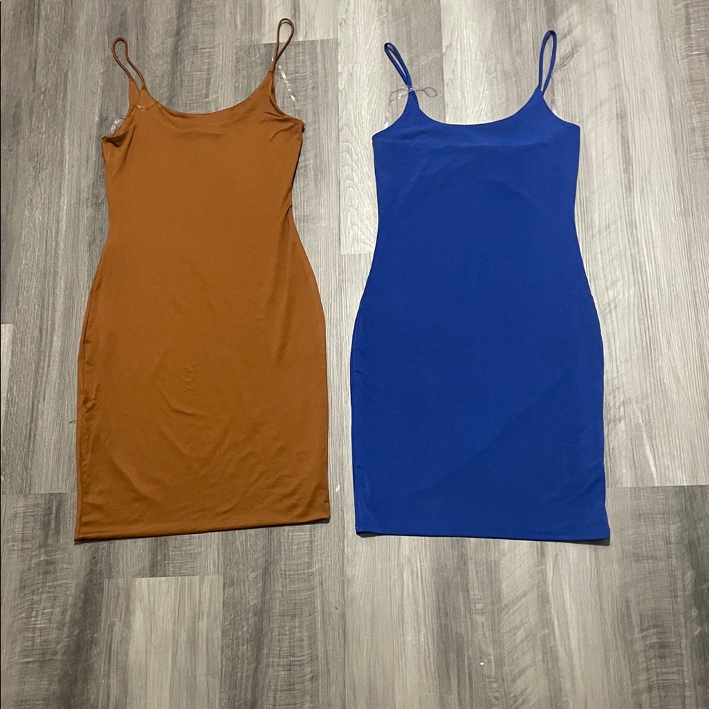 Brown and Blue Sleeveless Double lined Dresses